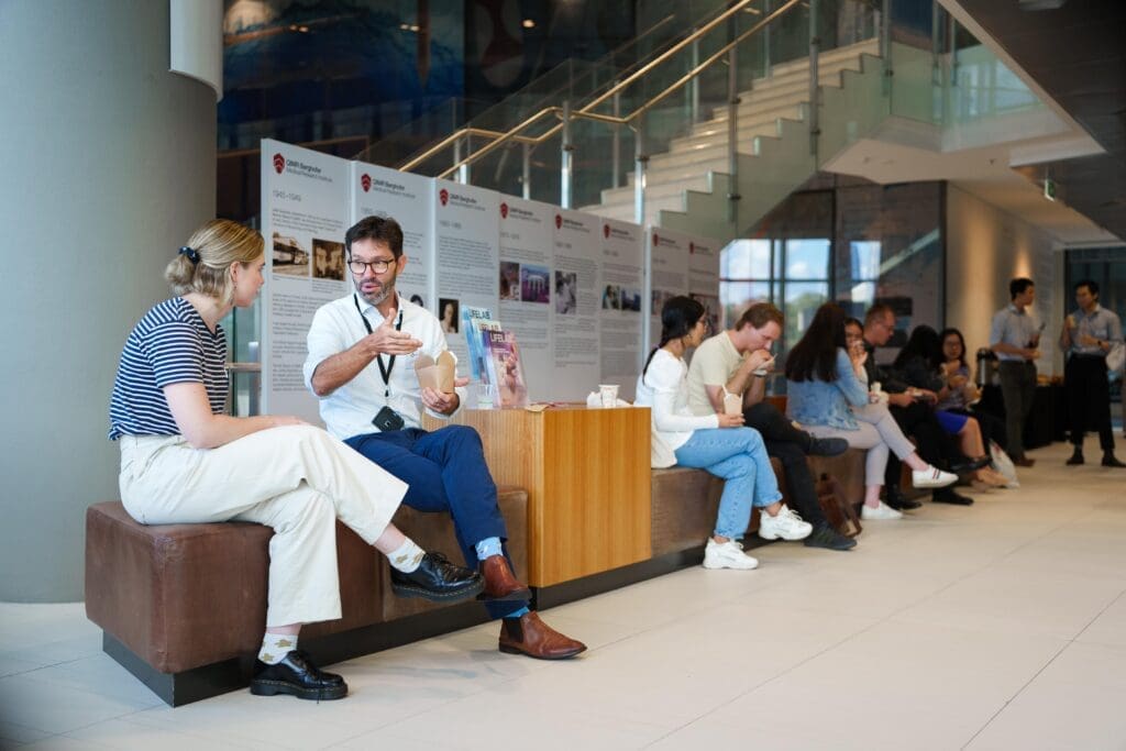 Professor David Whiteman AM FAHMS does some spot mentoring in the break at the Life as a Clinician-Scientist Queensland 2023 event.