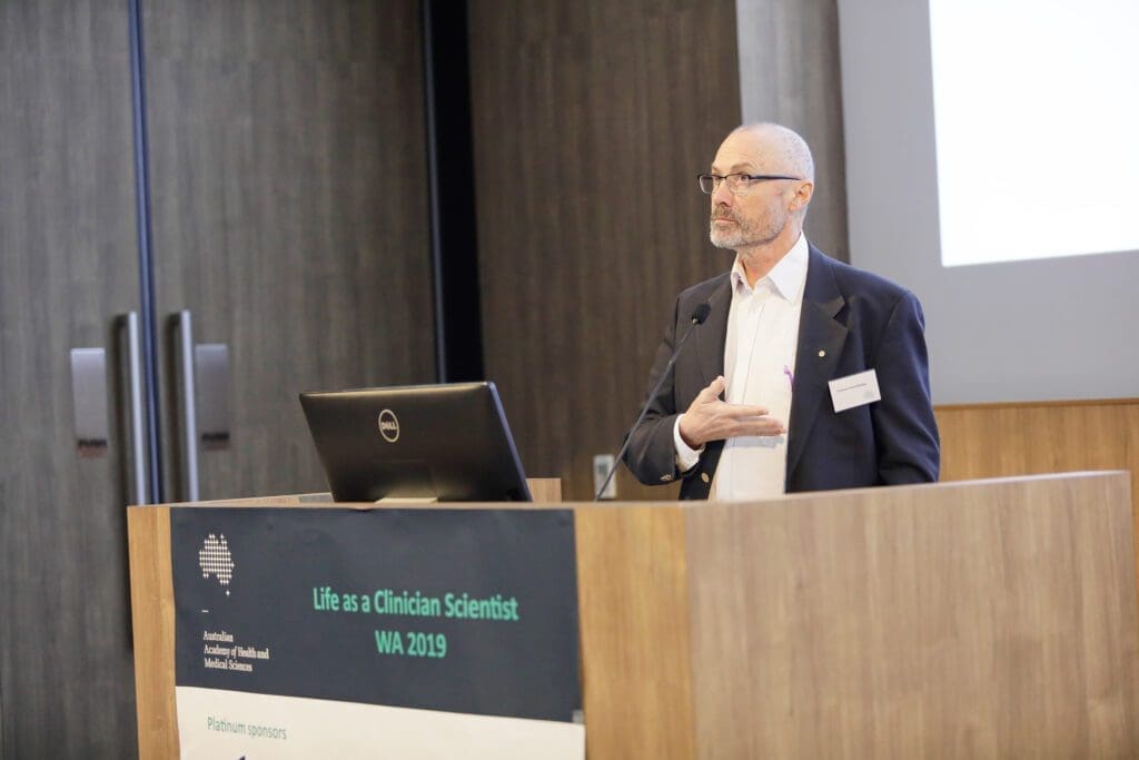 Professor David Mackey AO FAHMS chairs the 2019 Life as a Clinician-Scientist WA symposium.